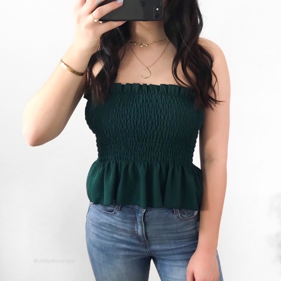 ❤️SALE❤️ Emerald green ruffle smocked tube top - Picture 2 of 3
